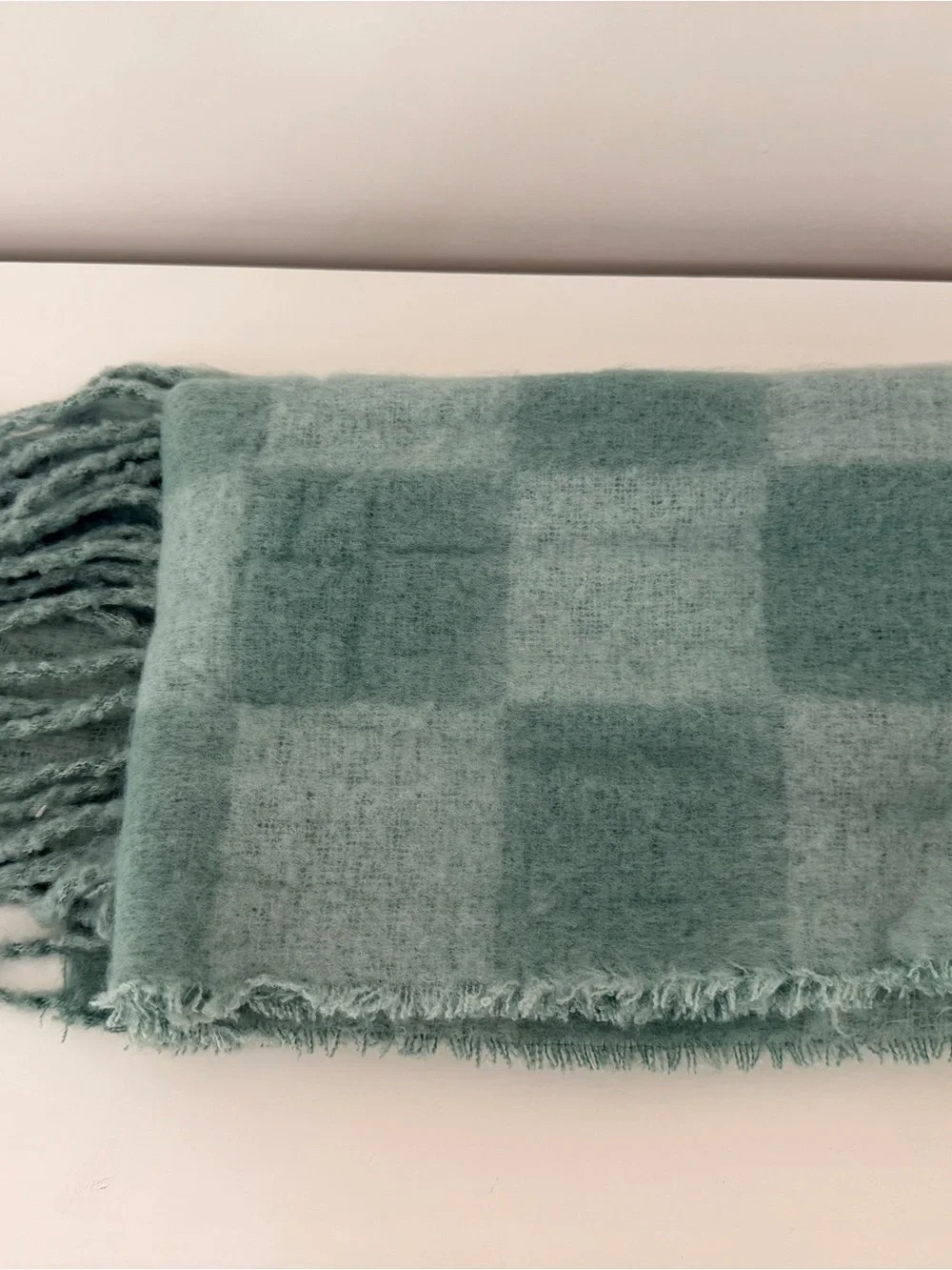 NWOT Soft Checkered Pattern Long Scarf in Sage Green
